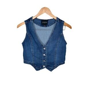 Dylan Ryan NYC Juniors Size Large Cropped Blue Denim Button Up Edgy Alt Vest